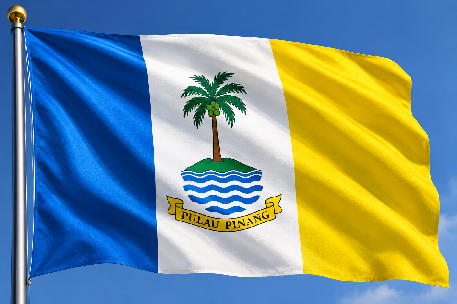 Waving Penang Flag in Blue Skies